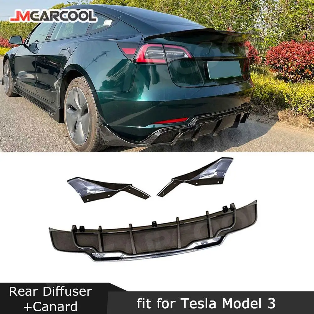 

JMCARCOOL ABS автомобильный задний бампер, диффузор для губ с задними сплиттерами, спойлер, боковые фартуки для Tesla Model 3, автомобильные аксессуары, Стайлинг