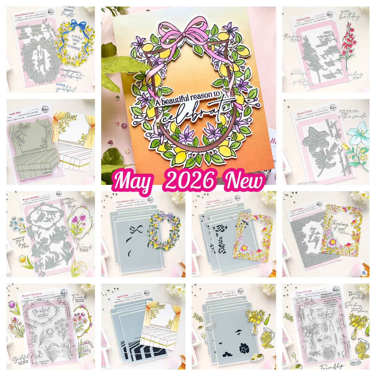 

Pink Fresh Sunlit Table Bloom & Buds Cardinal Kiss Metal Cutting Dies Stamps Stencils DIY Handmade Scrapbook Diary May 2026 New