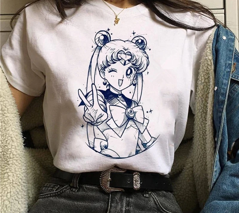 2026 New Cotton Summer Tshirt Leisure and Comfortable Men Harajuku Sailor Moon Tshirt Cartoon Cat Printed Mens T Shirt Tops