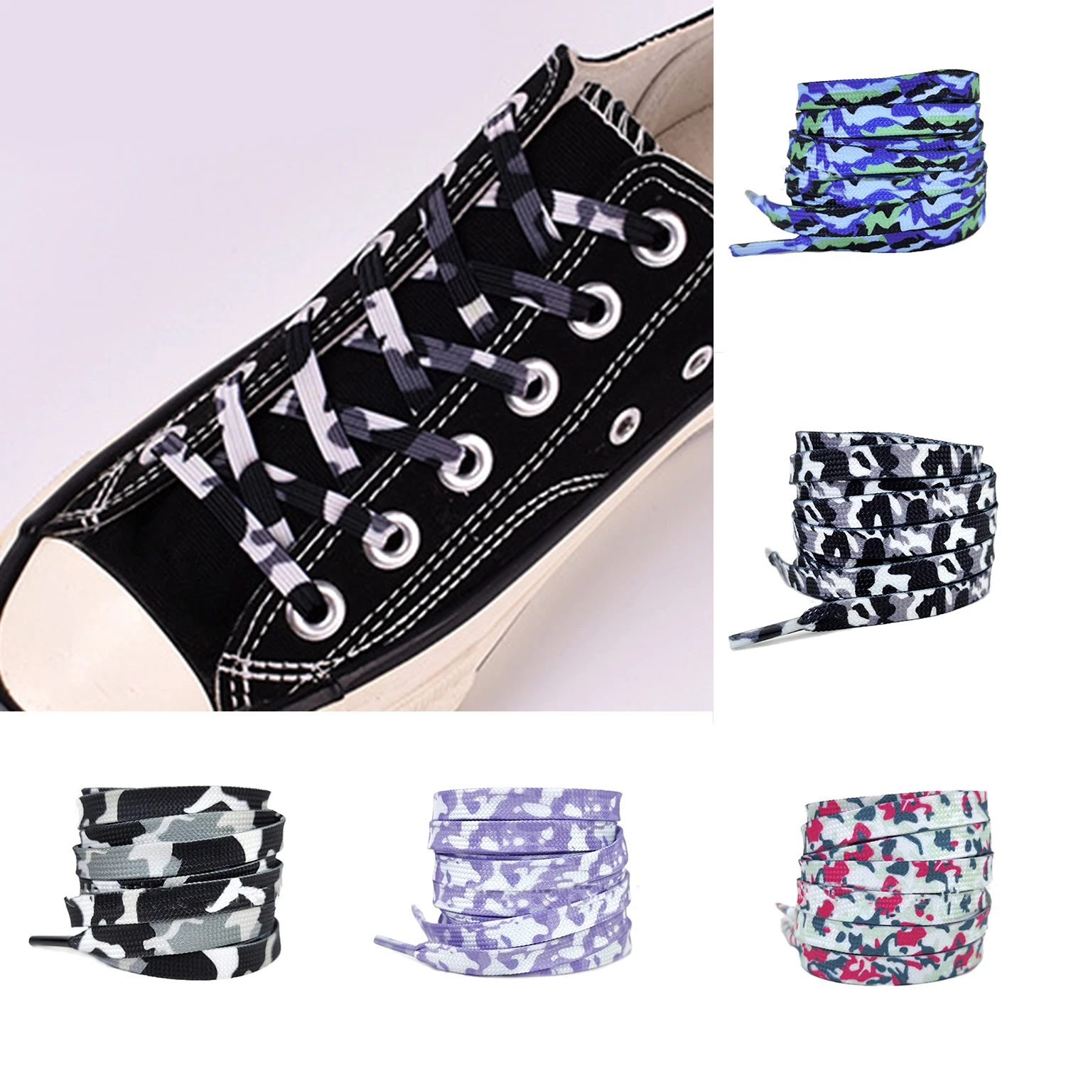 Flat Shoelaces For Sneakers Colorful Shoe Laces Camouflage Print Boot Men and Women Leisure Shoes Lace Shoestring 6 Colors