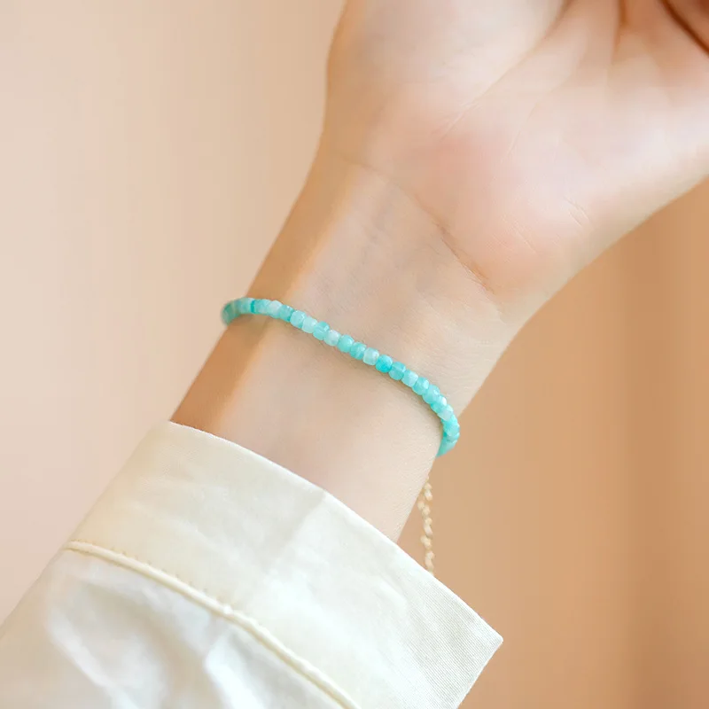 2mm Thin Natural Amazonite Beaded Bracelets for Women Girls 2024 New Summer Gold Plated Fine Jewelry Party Birthday Gifts YBR666