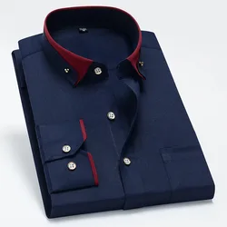 Plus Size Men Dress Shirts Long Sleeve Patchwork Turn Down Collar Business Shirts Men Regular Fit Male Shirts Mens Top MY204