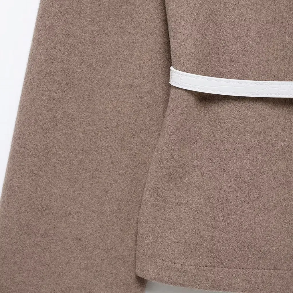 

Women's Versatile Solid Color V-Neck Long Sleeve Coat with Belt Spring New Casual Soft Jacket