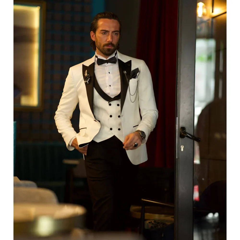

Elegant Solid Men Suits 3 Piece Fashion One Button Peak Lapel Tuxedo Wedding Party Groom Male Suit Slim (Jacket+Vest+Pants)
