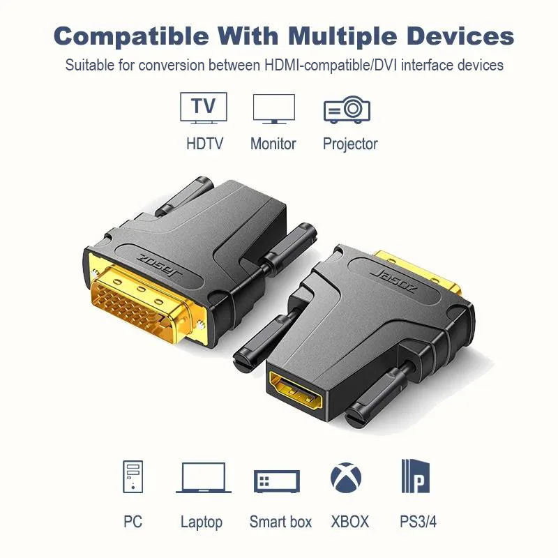 Jasoz DVI to HDMI Adapter Bi-Directional HDMI  Female to DVI-D 24+1 Male Cable Converter for HDTV Projector PS4 TV Box Monitor