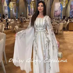 Arabia Appliques Prom Dresses Gala Long Sleeves Square Neckline Front Split Tassels New Formal Evening Dresses Party Gown 2024