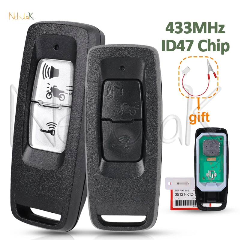 

Moto Remote Control fit Honda PCX160 FORZA Motorcycle 35111/35121-K1Z-U11 ID47 Chip 433Mhz Replace Car Smart Key Fob Battery