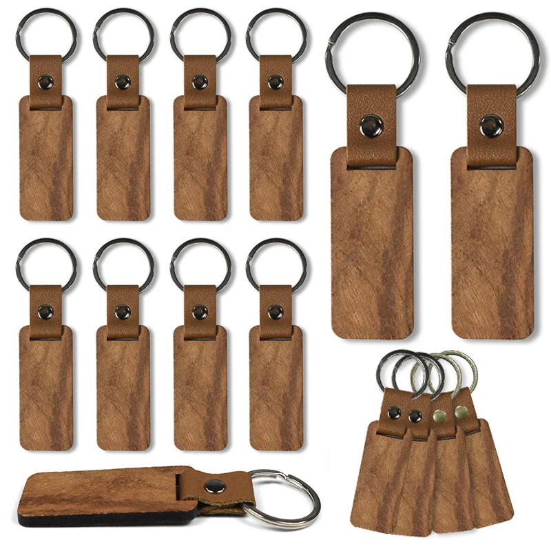 20Pcs Wood PU Leather Keychain For Men  For Keys Jewelry Accessories