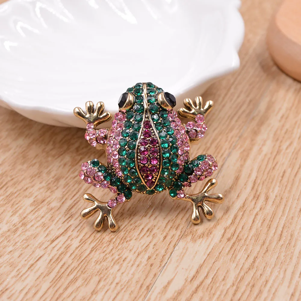 CINDY XIANG 3 Colors Choose Rhinestone Frog Brooches for Women Vintage Fashion Animal Pin Cute Vivid Carton Style Jewelry