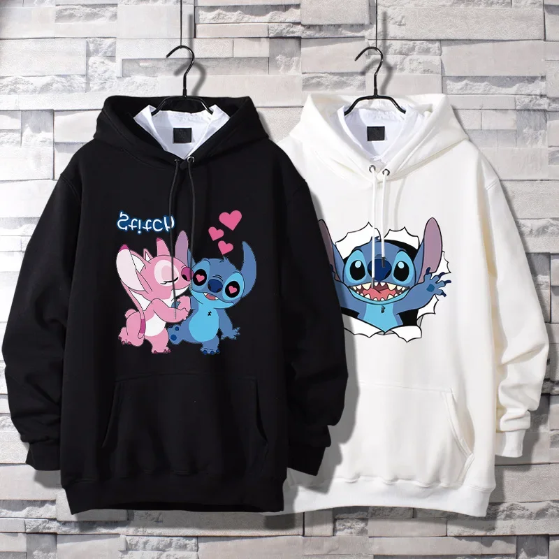 Stitch Clothes Disney bluza z kapturem para sweter męski i damski luźne góra Y2k Streetwear kobiety Kawaii ubrania