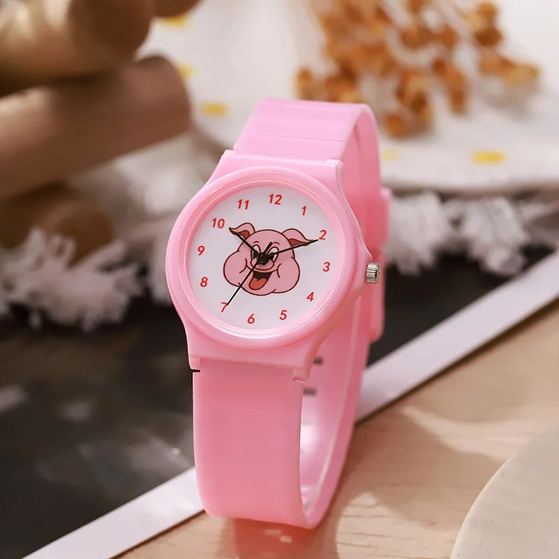 

Student Pink Piggy Watches for Kids Student Kids Gift Birthday Movie Waterproof Fluorescent Luminous Silicone Watch Band Popular