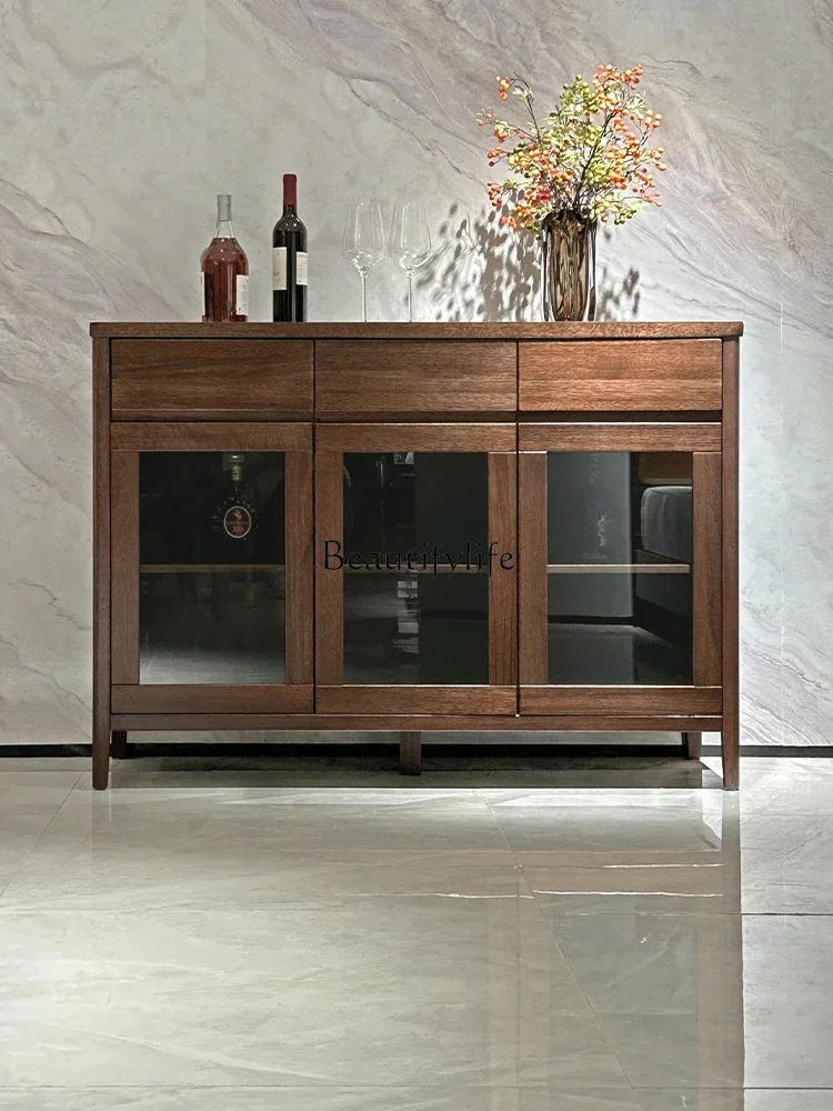 

*Modern minimalist all-solid wood wine cabinet cupboard walnut locker