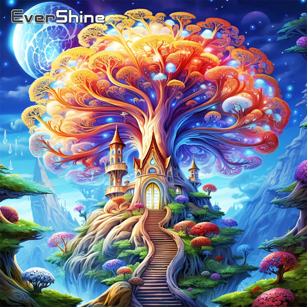 Evershine Diamantmalerei Landschaft Strass-Bild Kunst DIY Diamant-Mosaik Baum Stickerei Haus Handgemachtes Hobby