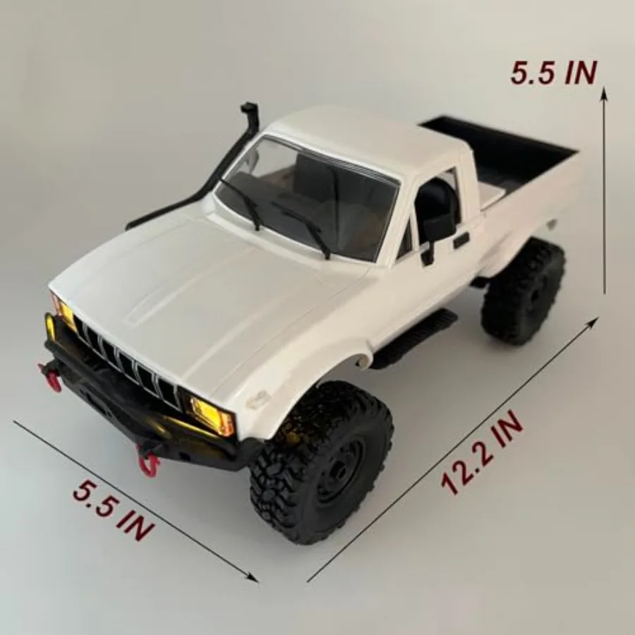 RC crawler truck for off-road terrain, ABS plastic body in matte black, high-torque motors and precise 2.4G proportional steeri