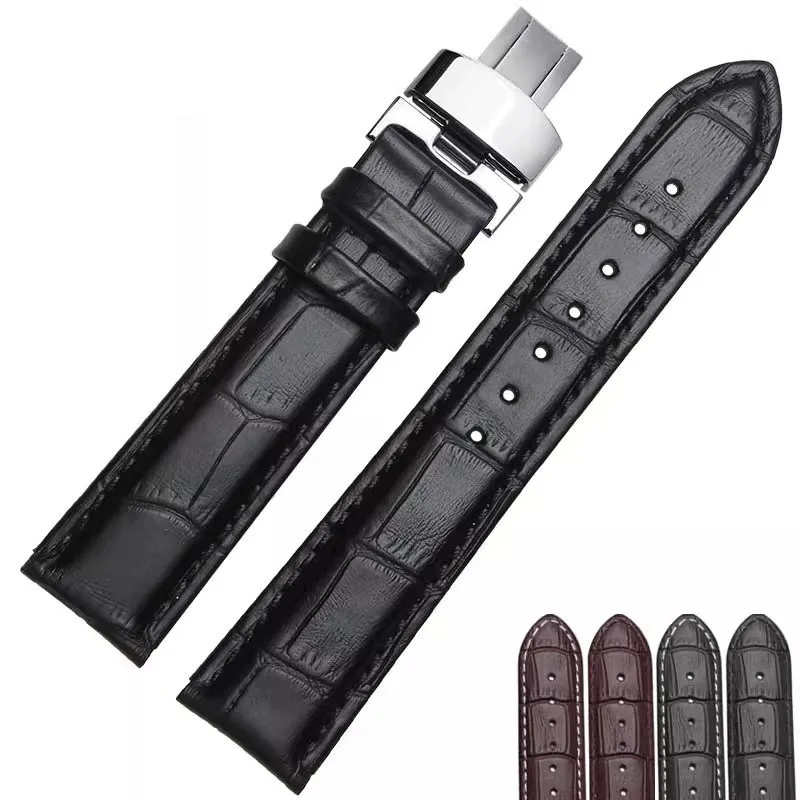 12mm 14mm 16mm 18mm 20mm 22mm Genuine Leather Strap Cowhide Watch Chain Men's Women's Crocodile Patterned Watchband Black Brown