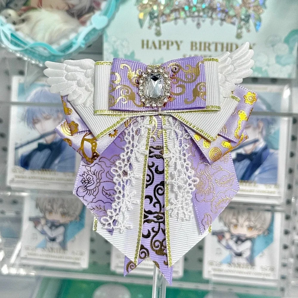 

Pure Handmade Ladies Lolita Bowtie Anime Concert Support Stick Angel Wings Bow Jewelry Shirt Collar Flowers Brooch Accessories