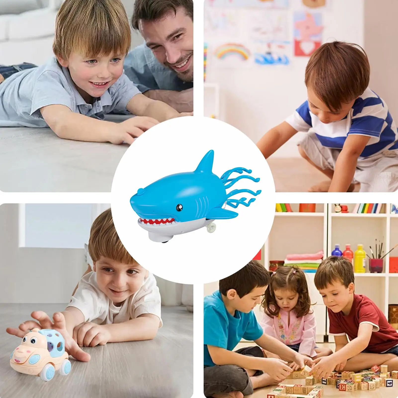 Musical Shark Toy Shark Shape Light Up Proof Doll Animal Soother Toy For Family Kids Boy Party Indoor Kindergarten Home Birthday
