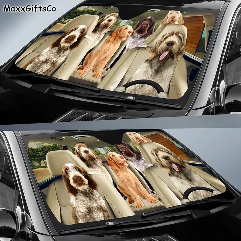 Spinone Italiano Car Sun Shade, Dogs Windshield, Dogs Family Sunshade, Dog Car Accessories, Car Decoration, Gift For Dad, Mom