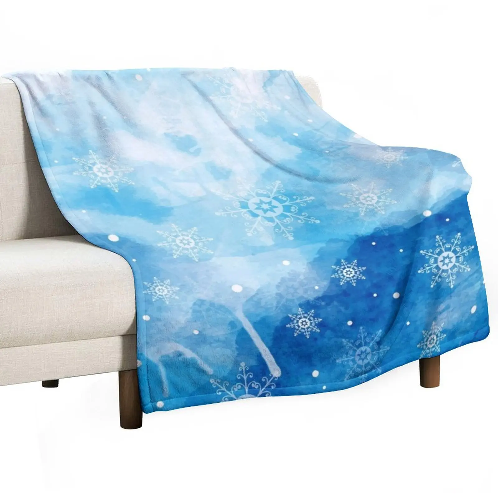 

Blue Watercolor Christmas Snowflakes Throw Blanket Bed covers valentine gift ideas Blankets