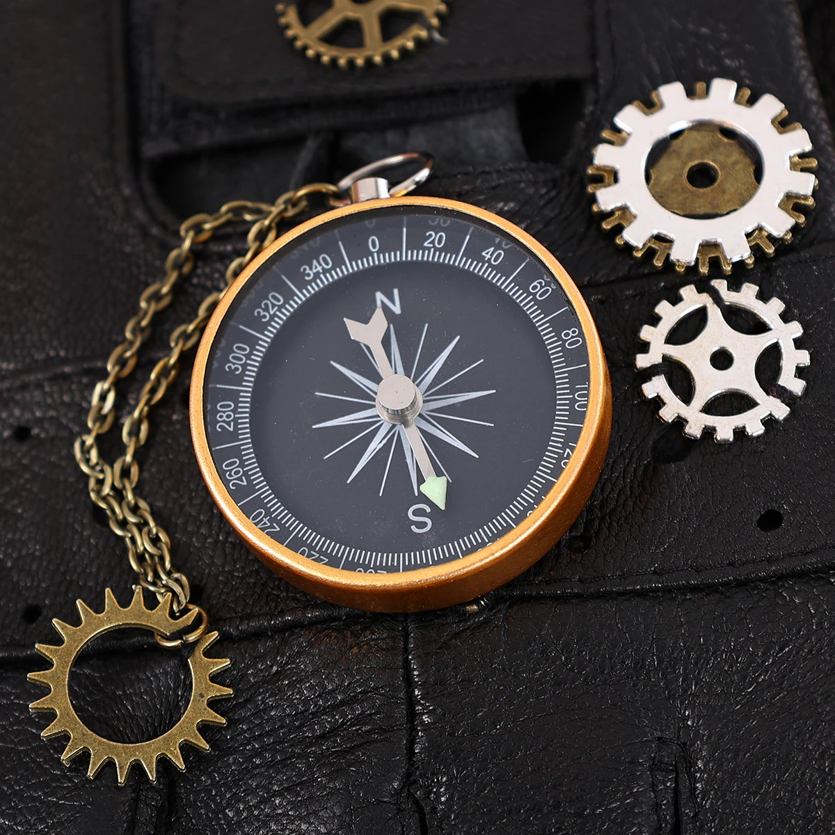 Steampunk بو الجلود أصابع البوصلة قفازات الرجال النساء موضة الهيب هوب فاسق قفازات نصف اصبع قفازات