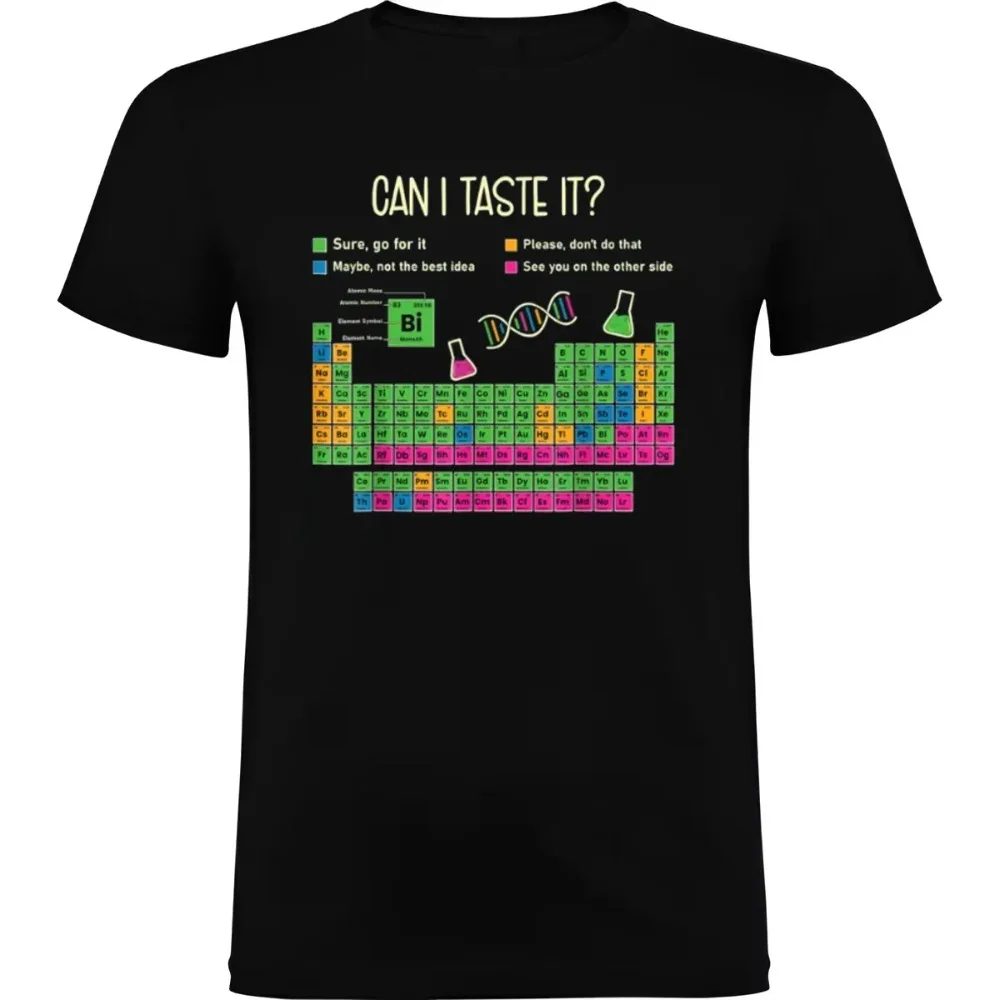 2025 الصيف يمكنني لعقها الجدول الدوري الرسم البياني العلوم المعلم كول مضحك ميمي 100% القطن الخالص تي شيرت مطبوع للرجال بلايز Y2k #1