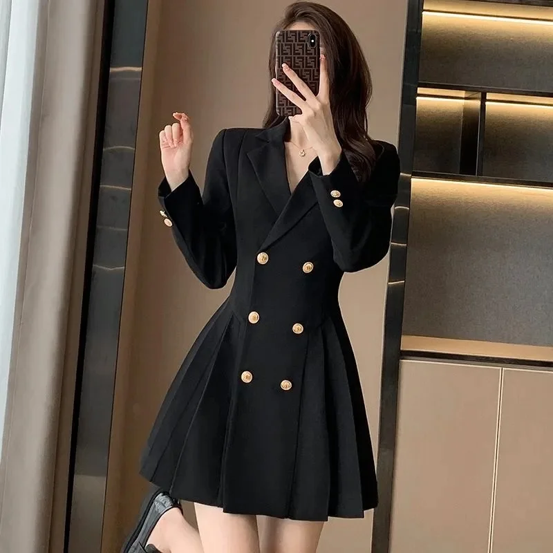 Red Suit Dress For Women Spring And Autumn 2024 New High Waist Double Breasted Temperament Goddess Commuting Professional Dress