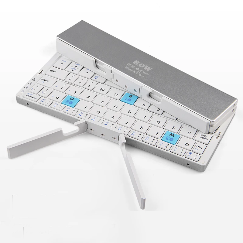 Tri-folding Keyboard nirkabel Bluetooth, wadah alumunium lipat untuk iPad 7 8 9 iPhone 11 12 13 14 Z lipat 4 MateXS lipat