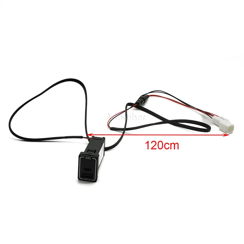 1PC Dual QC3.0 Quick Charge Car Charger TYPE-C PD USB Phone Adapter Cable Voltage Display Fit for Toyota Accessories