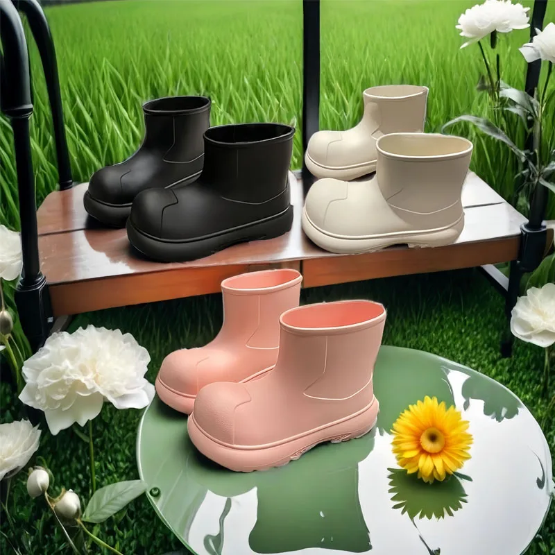 Fashion Out Work Comfortable Thick-Soled EVA Water-Proof Rain Simple & Versatile Mid Calf Lightweight Cute Booties