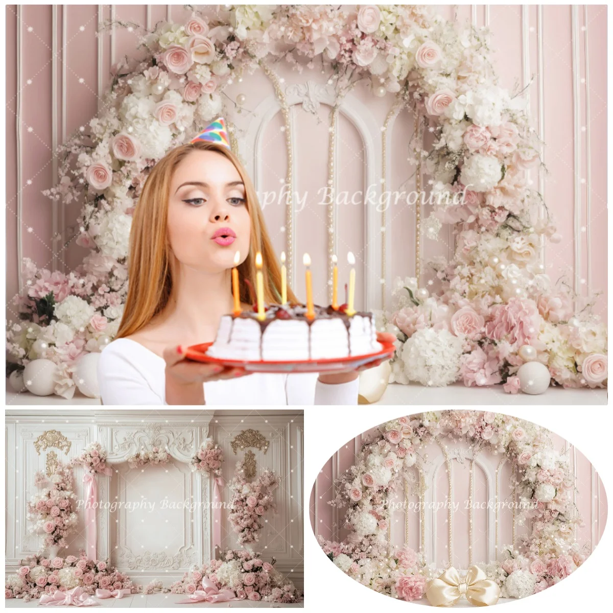

Dreamy Wedding Backgrounds For Photographs Pink White Flowers Wall Girl Birthday Bridge Shower Decorations Photography Backdrop