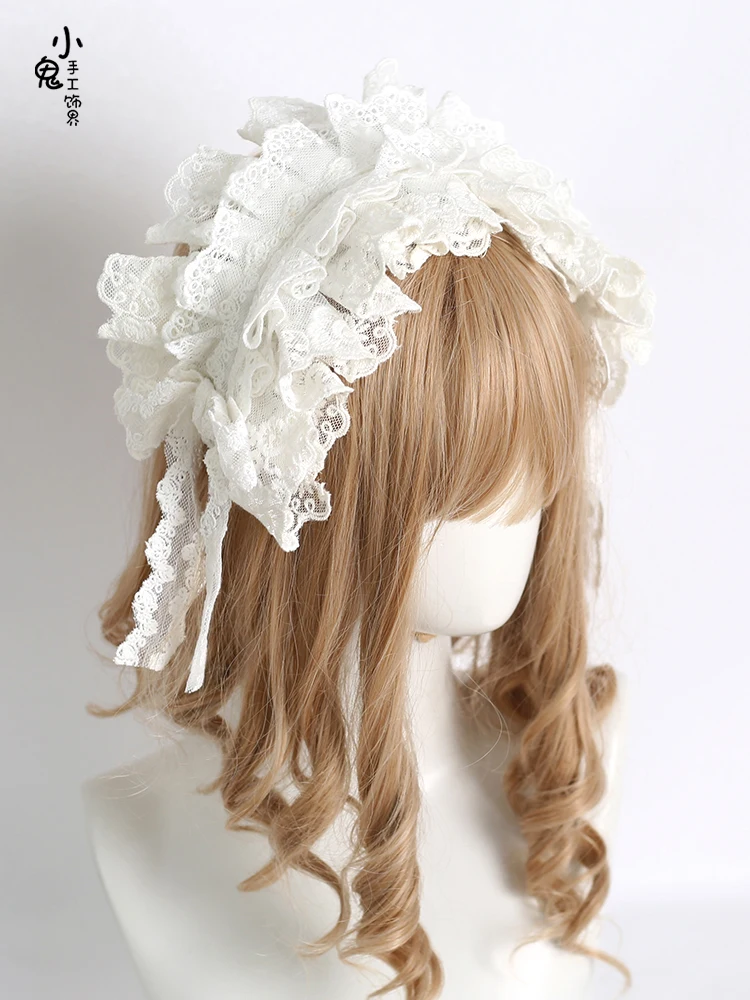 Lolita French Elegant Generate Color Hair Band white black Sweet Soft Girl Hair Accessories Lace Headdress