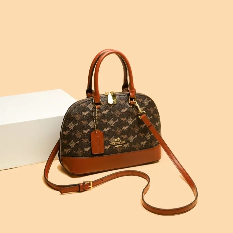 Retro Pattern Shell Handbag for Women, Classic Dome Satchel Bag, 2 Ways to Wear Crossbody Shoulder Purse for Daily Commute