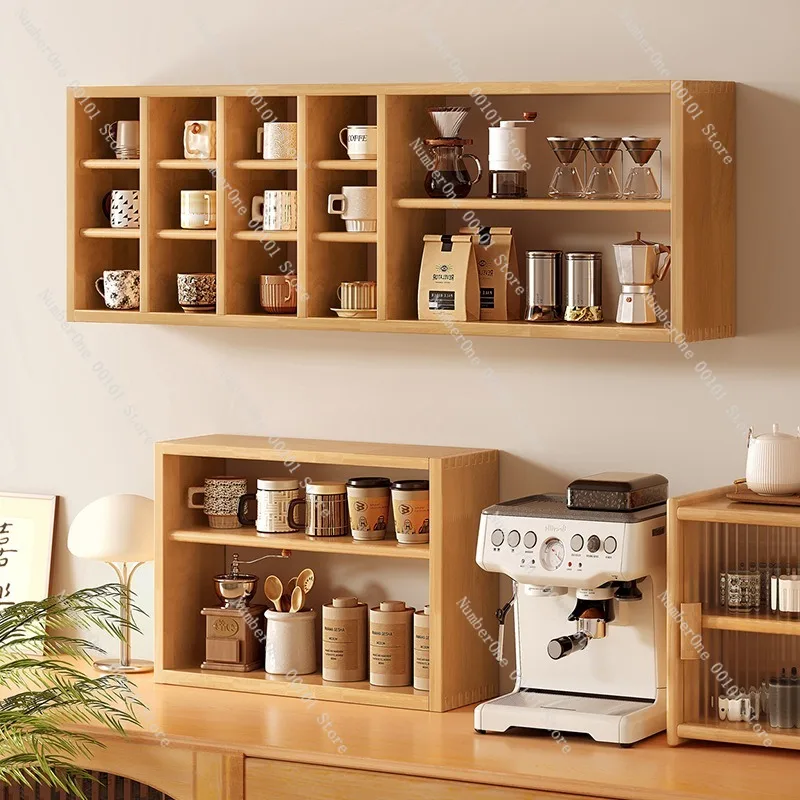 Rustic Solid Wood Wall Mounted Cup Rack Coffee Mug Holder Display Shelf Tea Cup Storage Organizer Kitchen Counter Hanging Stand