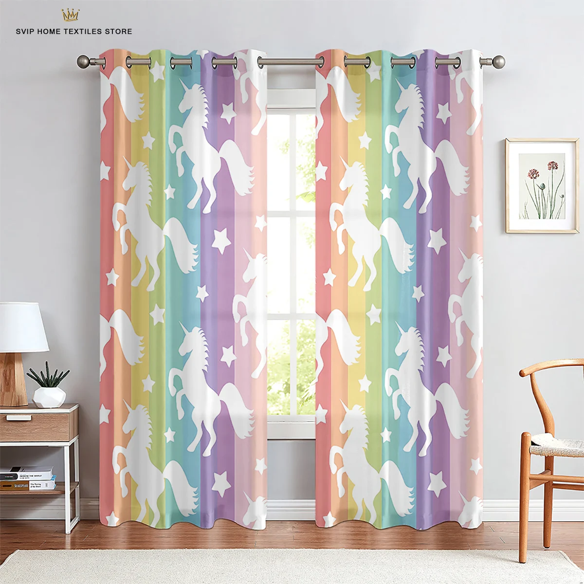 

Cartoon Cute Unicorn Windows Curtains for Living Room Child Bedroom Window Treatment Blinds Kitchen Curtains