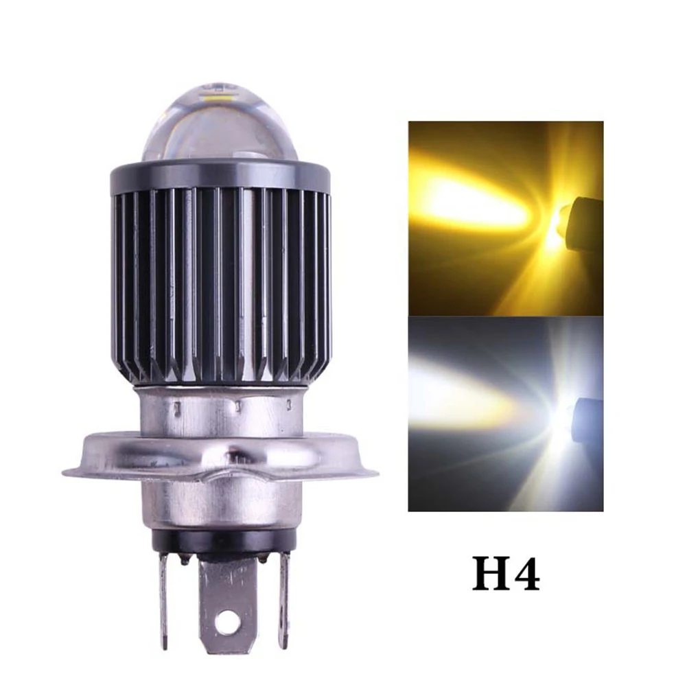 LED Lights Motorcycle Headlights H4 Motorcycle Headlight Dual Color White Yellow Bulbs Lens High Low Beam Lamp