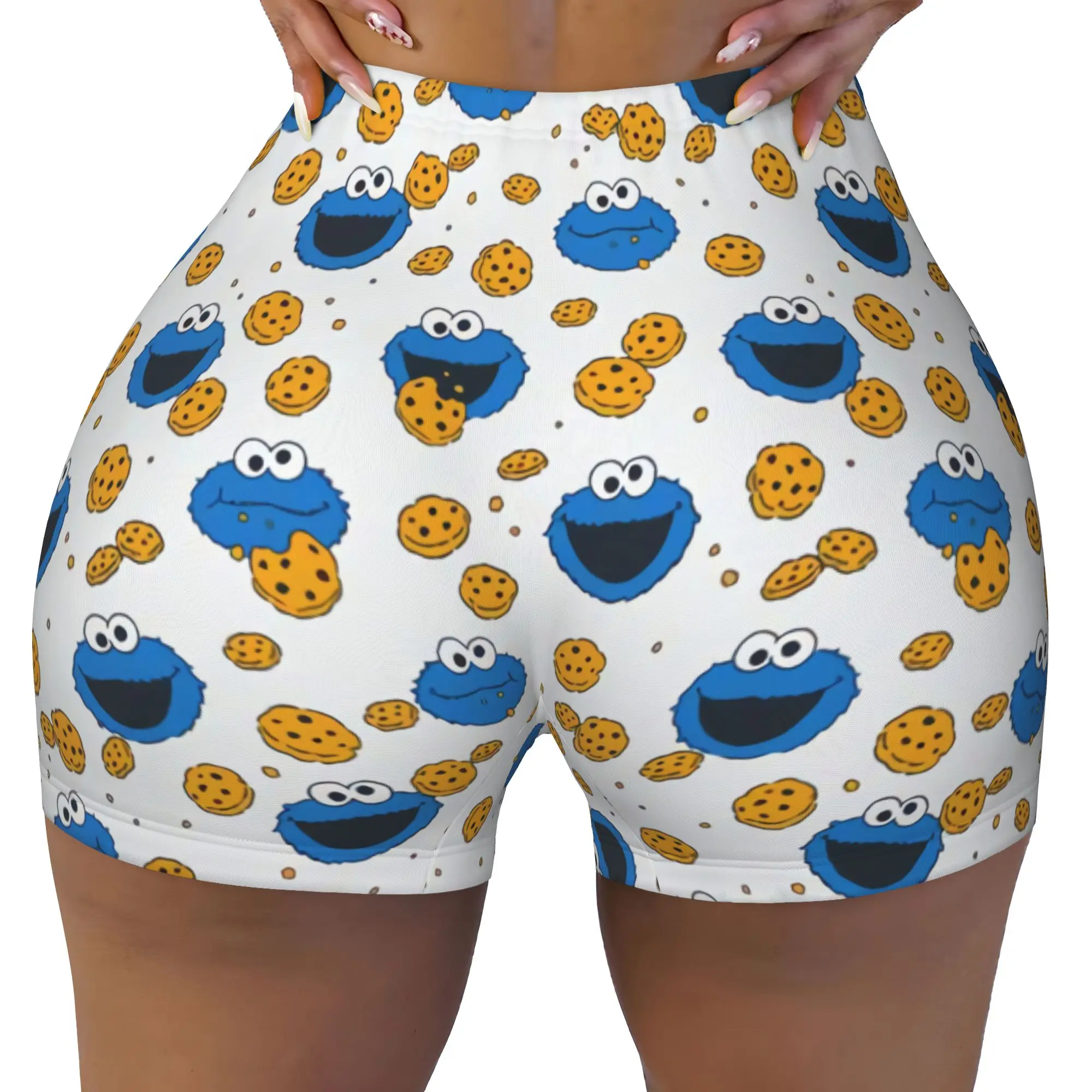 Custom Women Cookies Anime Monsters Workout Yoga Shorts Elmo Manga Gym Athletic Biker Running Shorts