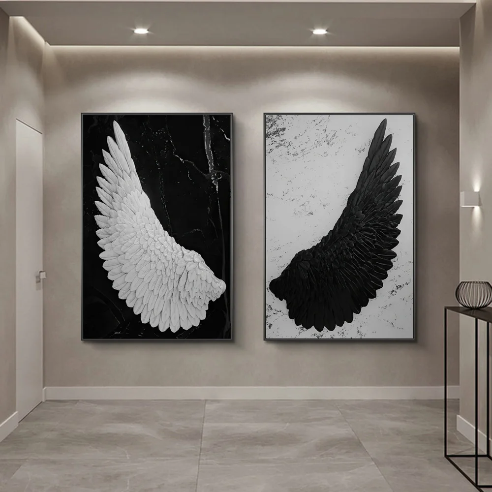 

Black and White Fashion Luxury Angel Wings Modern Art Paintings on the Wall Art Posters and Prints Abstract Pictures Home Decor