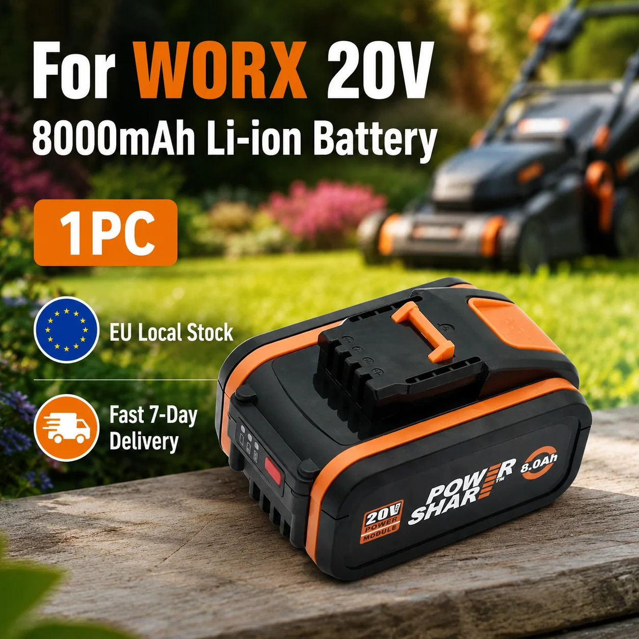 Batterie de remplacement Li-ion 20V 6,0Ah compatible avec Worx WA3551 WA3553 WX176 WX550 WX386 WU268, pack d'outils électriques haute capacité pour tondeuse à gazon et perceuse