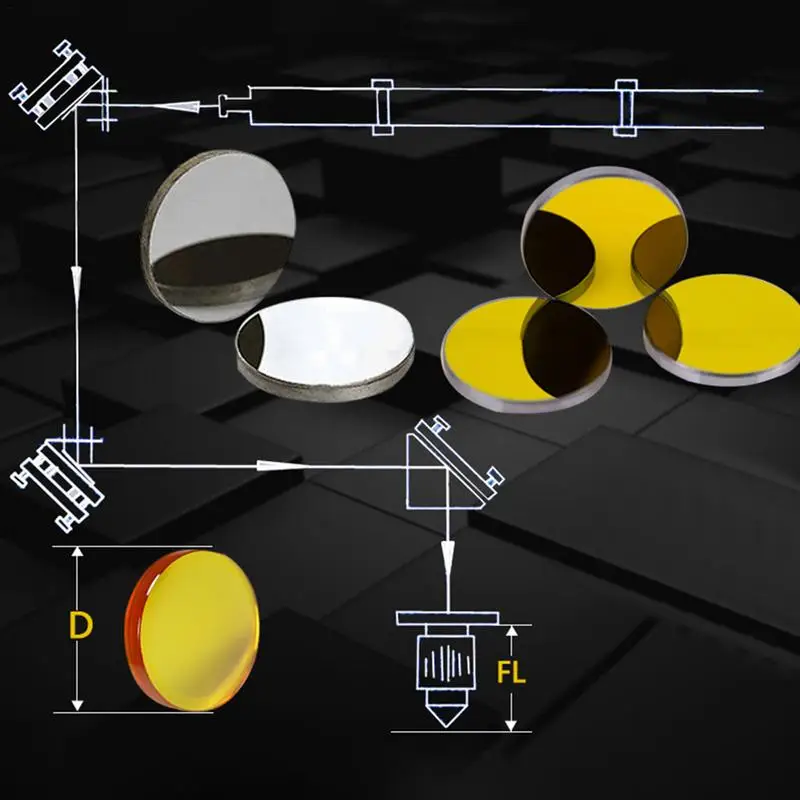 Imagem -03 - Lente Co2 Reflexiva si Espelhos Lente para Acrílico Gravação a Laser Corte Lentes Refletoras de Silicone Banhado a Ouro Diâmetro 20 25 mm Peça