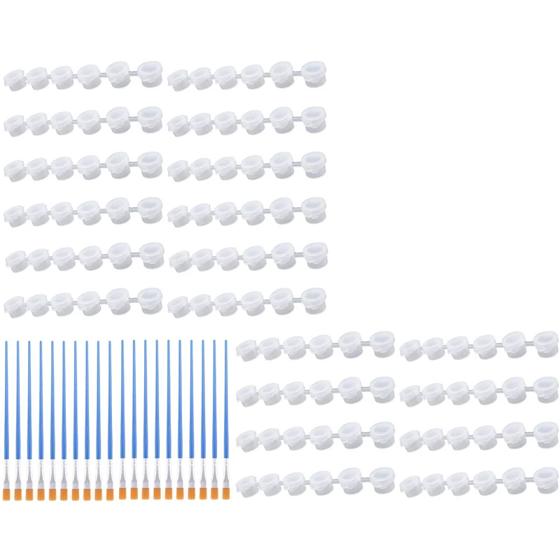 80 tiras 480 macetas de pintura vacías tiras Mini contenedores de almacenamiento transparentes y 80 Uds pinceles pintura manualidades