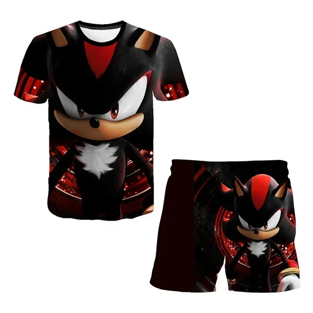 Conjunto de t-shirt e shorts Sonic infantil, crianças, meninos, anime, verão, novo, roupas, 2 peças