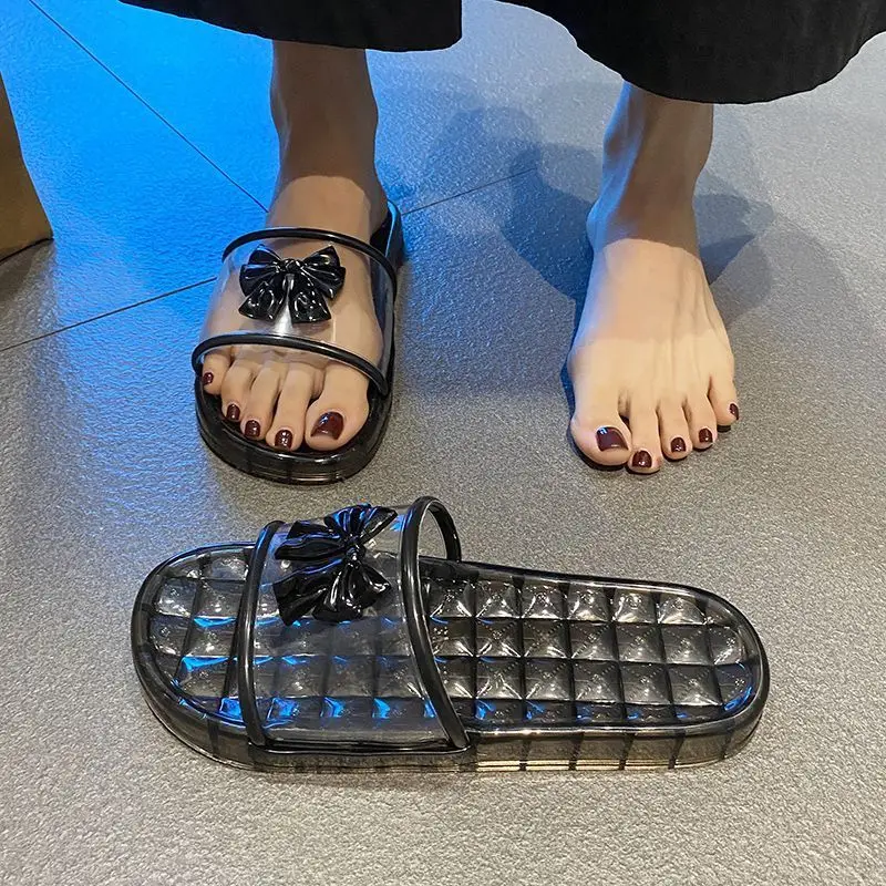 Women's High-End Transparent Crystal Slippers Soft Sole Non-Slip Odor-Resistant Fairy Style Fashionable for Home Shower Bathroom