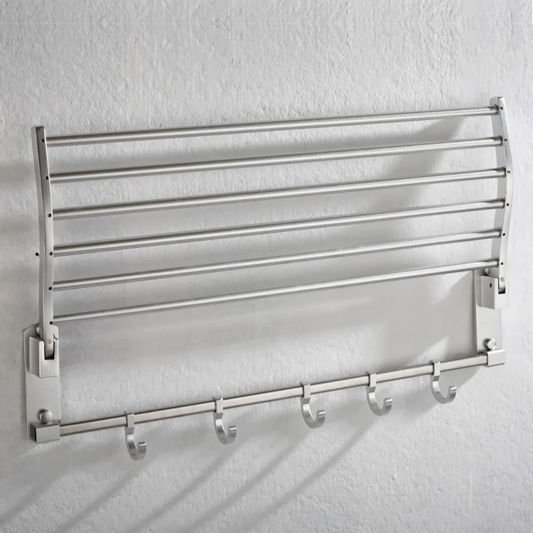

Space aluminum bathroom towel rack, round tube towel bar, home free silver wall hole bath towel rack