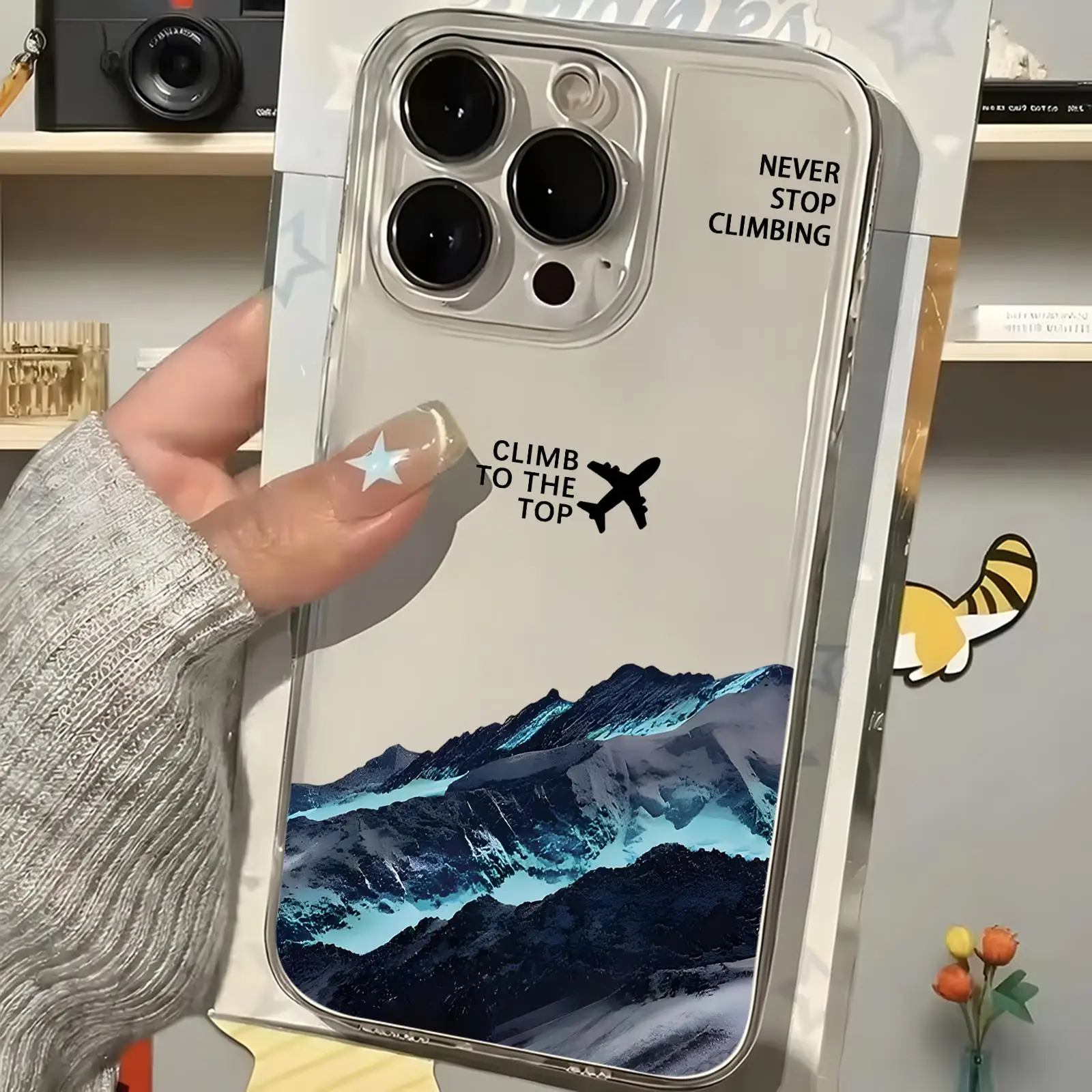Transparente, weiche Silikon-Schutzhülle für iPhone 17 16 15 14 13 12 11 Pro Max – The North Fashion F-Face „Klettern zum Gipfel“