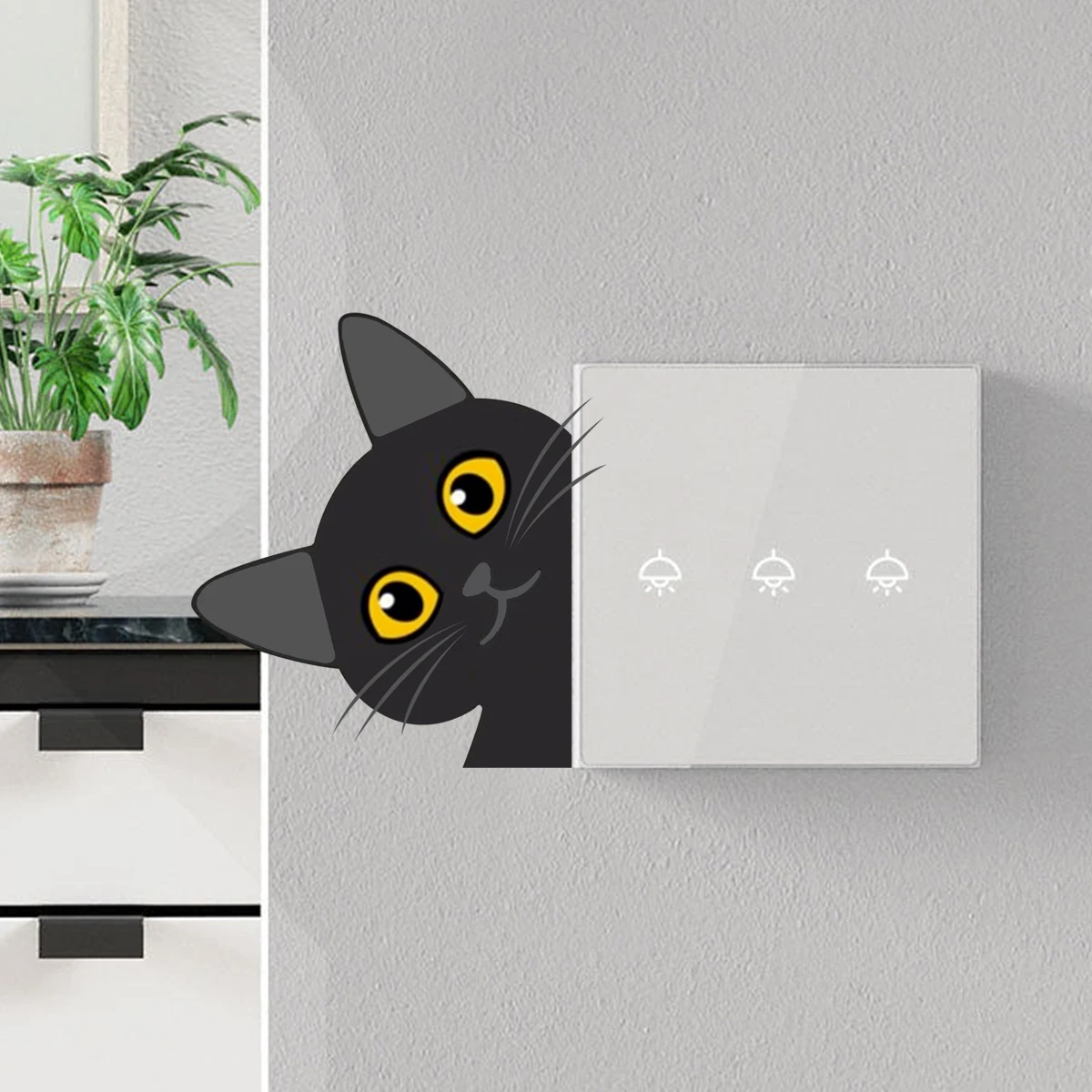 1 Piece of Eight Cute Little Black Cats Switch Sticker DIY interesting Switch Decoration Sticker Wall Sticker