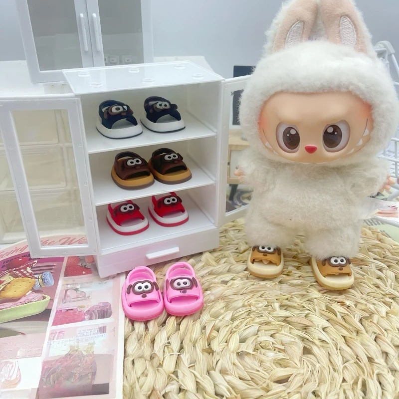 

17cm Labubu Plush Doll Slippers Suitable for V1 V2 V3 Cute Doll Sandals Labubu Clothing Accessories Children's Toys Gifts