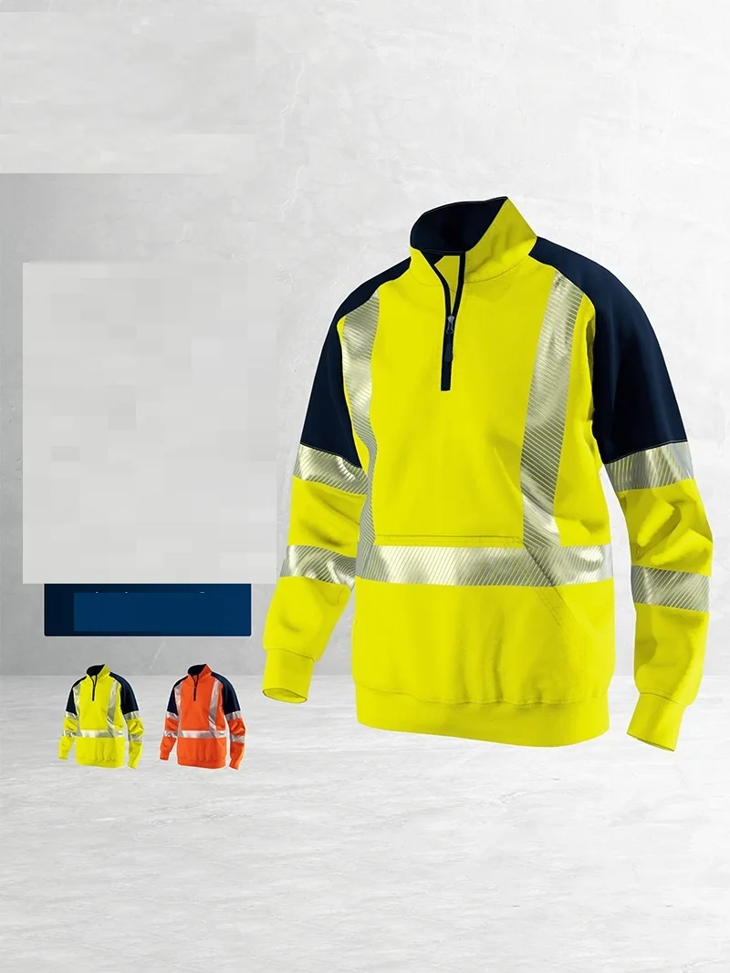 Hi VIS Viz เสื้อนิรภัยแบบสวมหัวมีฮู้ด, เสื้อกันหนาวขนแกะอบอุ่นสะท้อนแสงเสื้อแจ็คเก็ตสำหรับฤดูหนาว