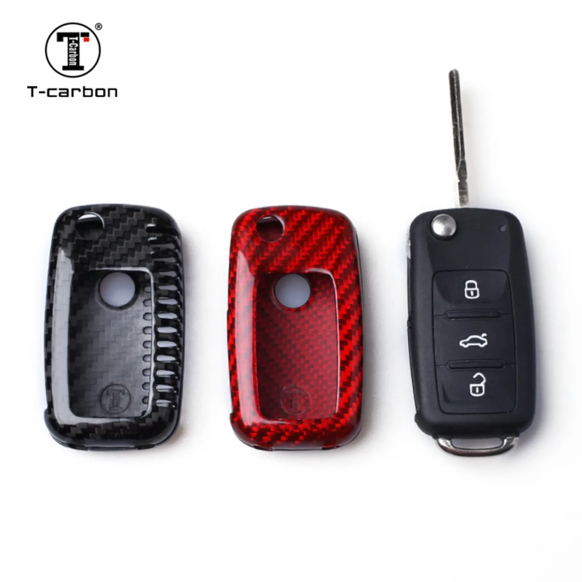 

T-carbon Carbon Fiber Car Key Case Cover 3 Button For VW Polo Golf Passat Beetle Caddy T5 Up Eos Tiguan Jetta Skoda Octavia A5