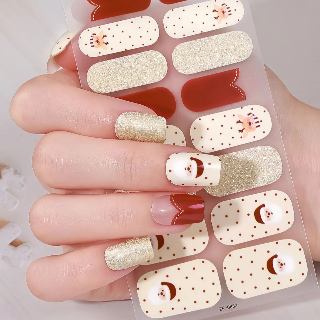 16tips Kerst Winter Sneeuwvlok Sneeuwpop Bakvrije zelfklevende nagelstrips Patch Slider Volledige dekking Nageldecoratie