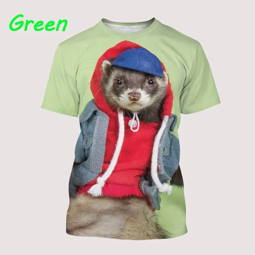 Unisex Casual Top O-neck Loose Short Sleeves Summer Fashion Creative New Animal Cute Ferret 3D Printing T-shirt